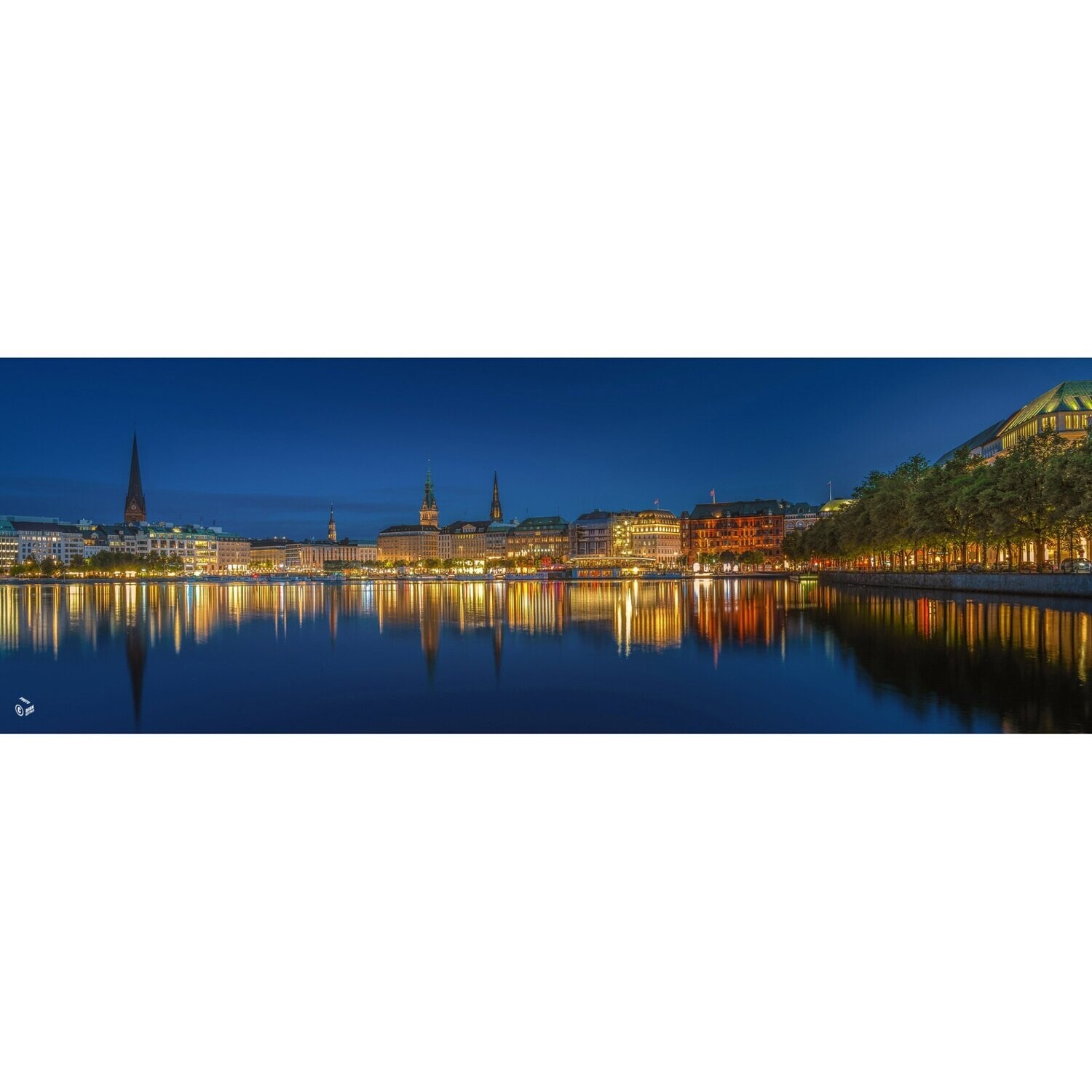 Hamburg Foto Datei - Sommernacht an der Binnenalster, Panorama, Höhe 20 cm - zum Selbstdruck