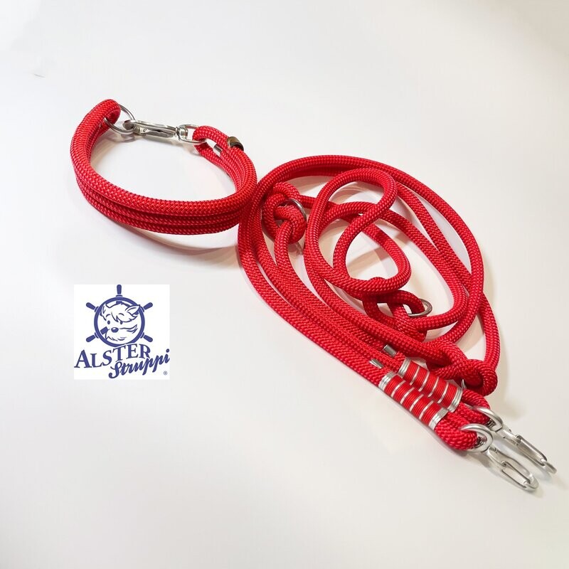 Set Hundeleine und Halsband, Kletterseil rot, flacher Karabiner