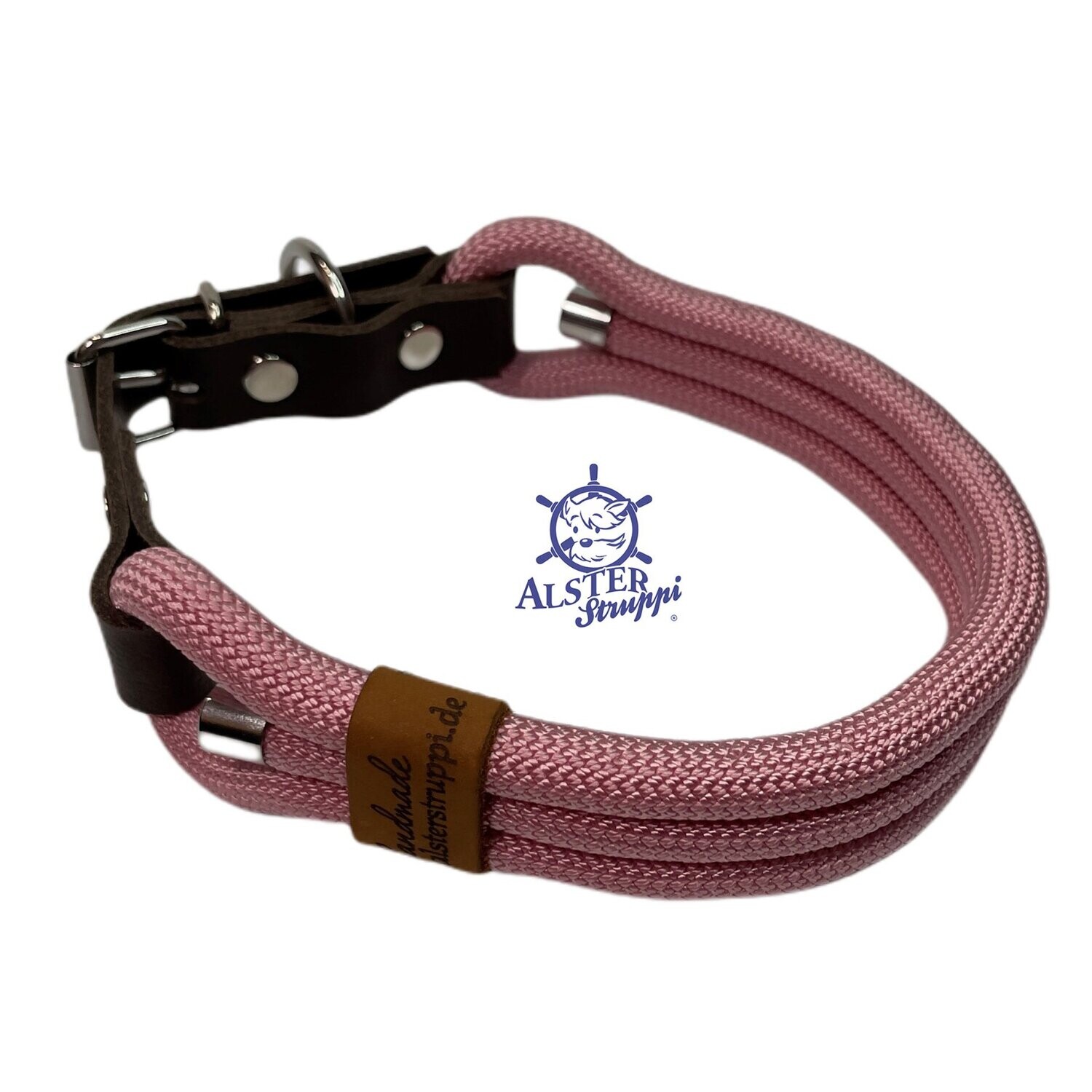 Hundehalsband verstellbar rosa mit Leder und Schnalle
