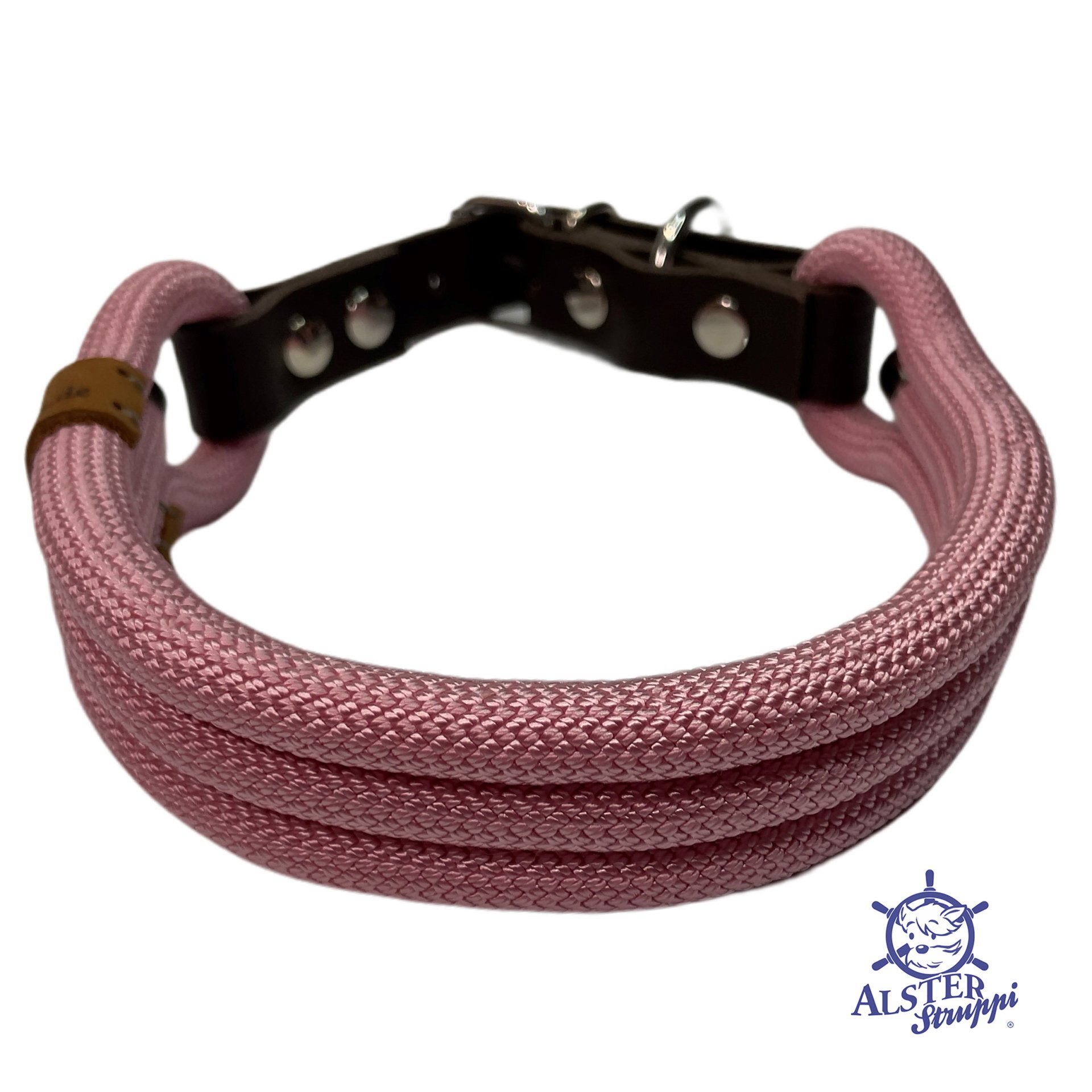 Hundehalsband verstellbar rosa mit Leder und Schnalle