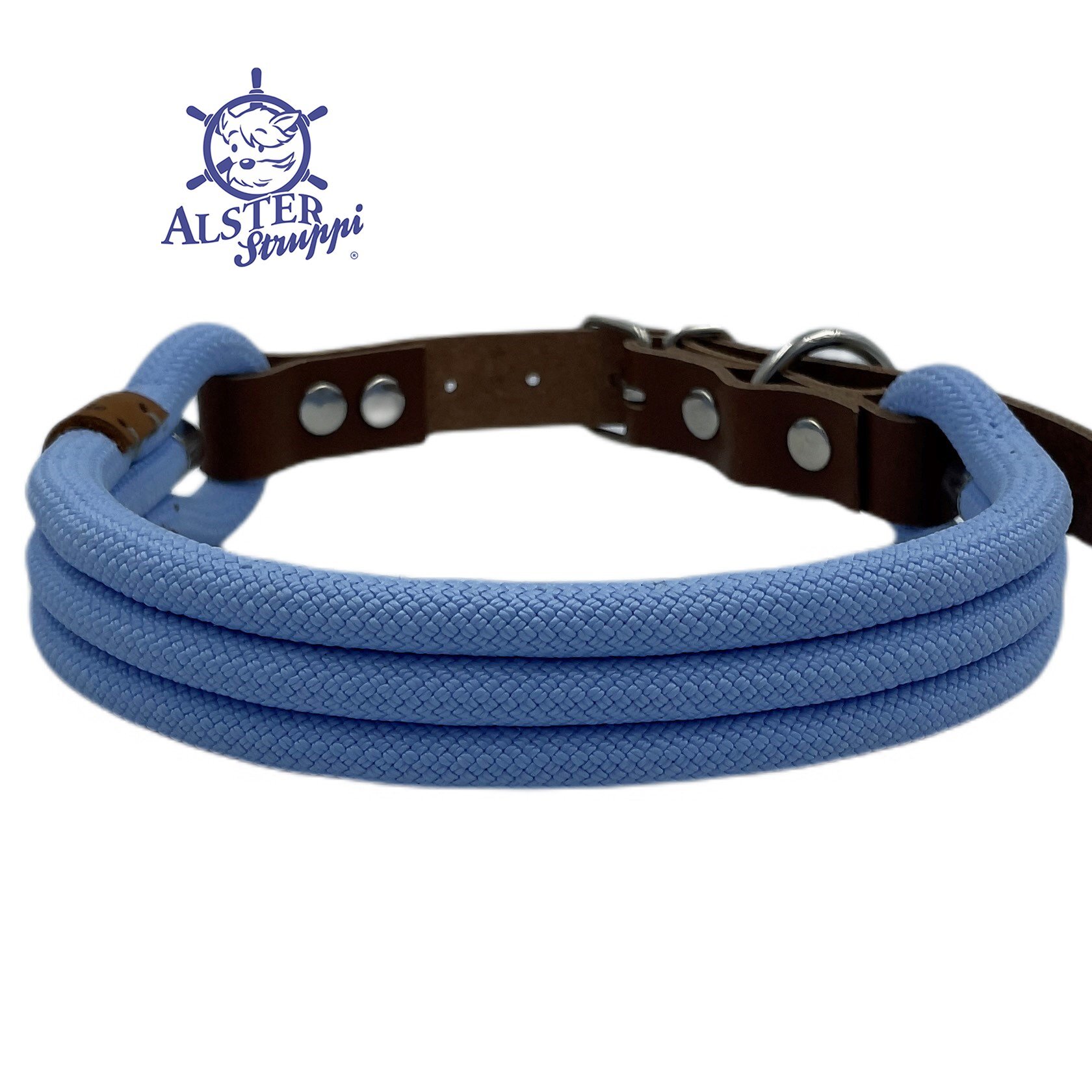Hundehalsband verstellbar hellblau mit Leder und Schnalle