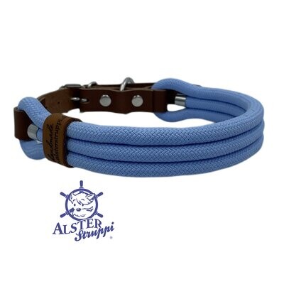 Hundehalsband verstellbar hellblau mit Leder und Schnalle