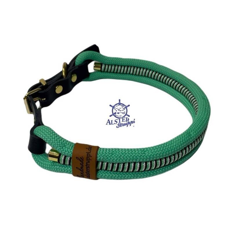 Hundehalsband, verstellbar, mint, schwarz, weiß, Leder und Schnalle