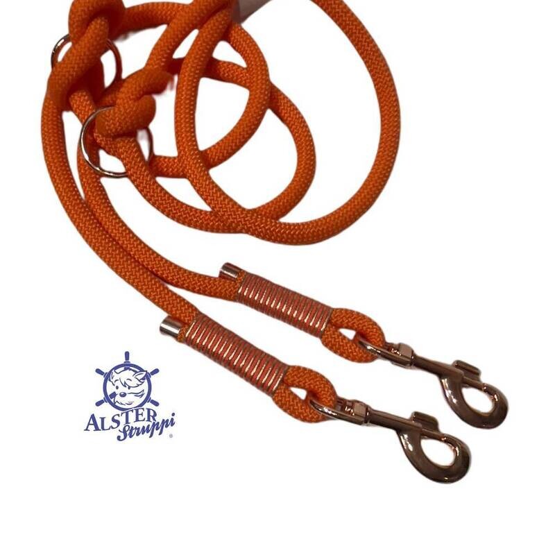 Hundeleine verstellbar, Tauleine, orange, rosegold, Wunschlänge