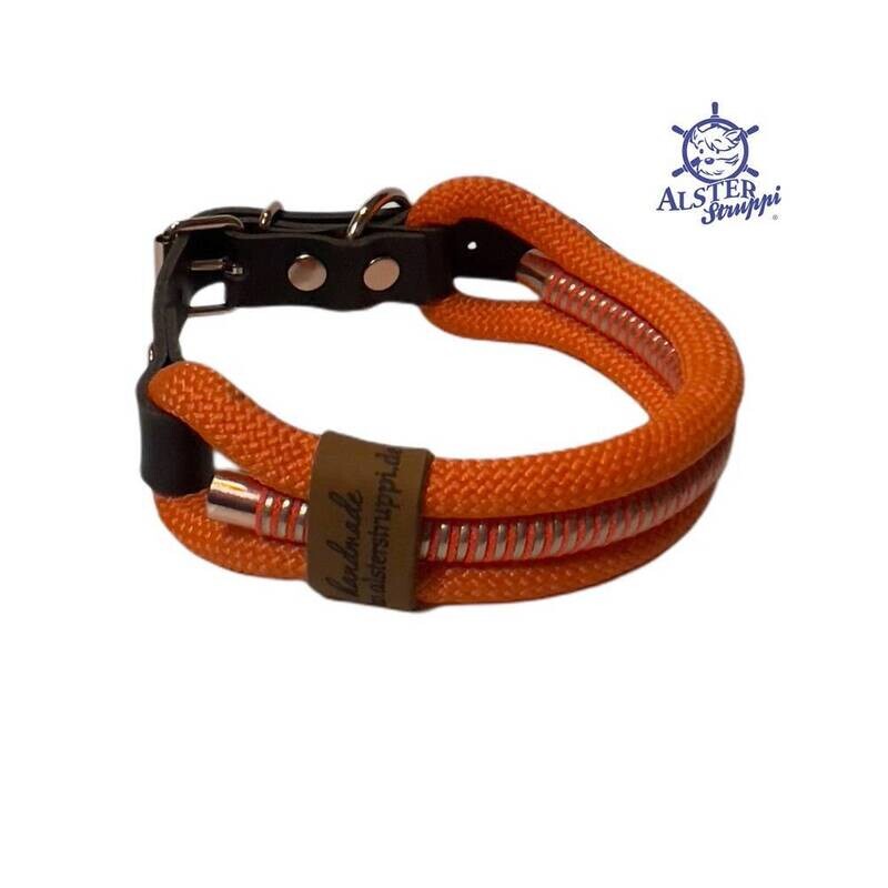 Hundehalsband, verstellbar, orange, rosegold, Leder und Schnalle