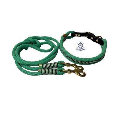 Leine Halsband Set, mintgrün, schwarz, weiß, verstellbar