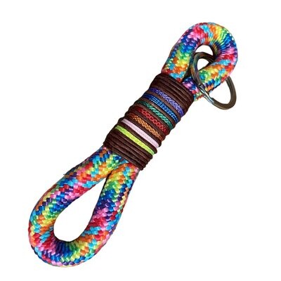 Für Manuela - Schlüsselanhänger regenbogen bunt aus Tau mit Leder