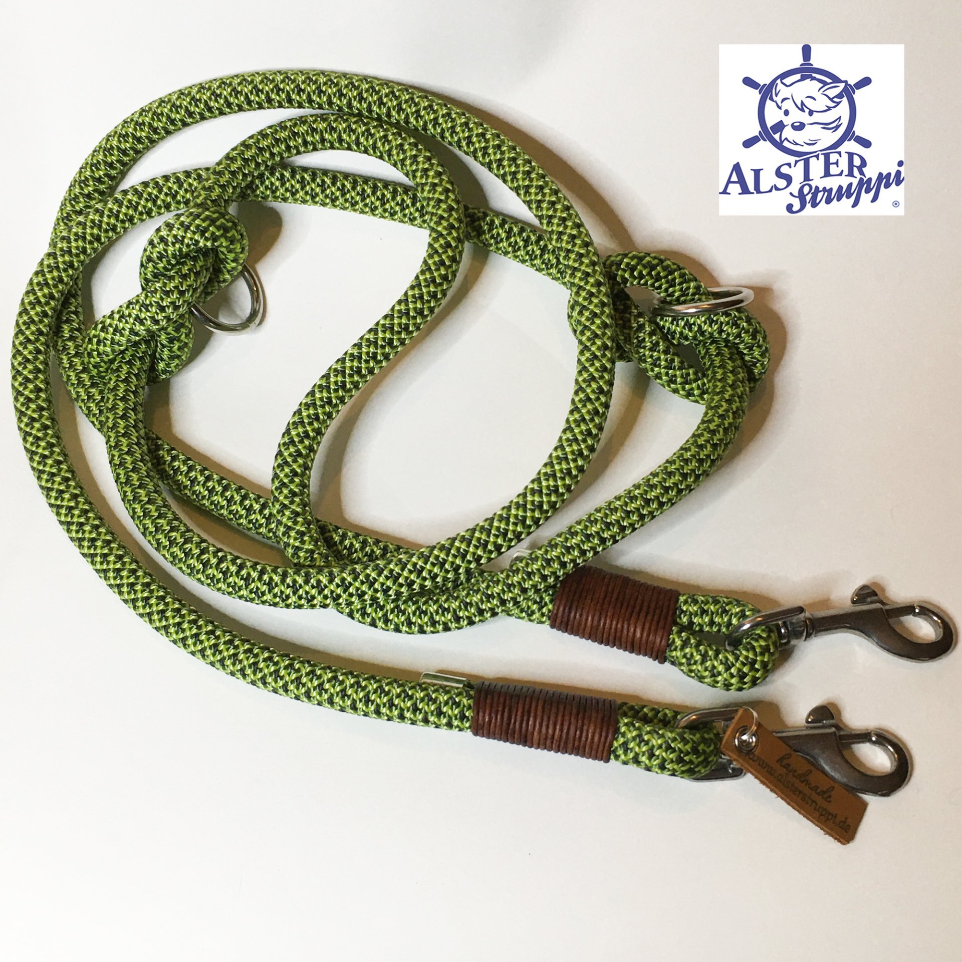 Leine Halsband Set Kletterseil, 3 Grüntön, Halsband auf Wunsch 2- oder 3 fach