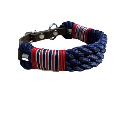 Hundehalsband, Tauhalsband, verstellbar, dunkelblau, rot, weiß, Verschluss Leder und Schnalle, für kleine Hunde