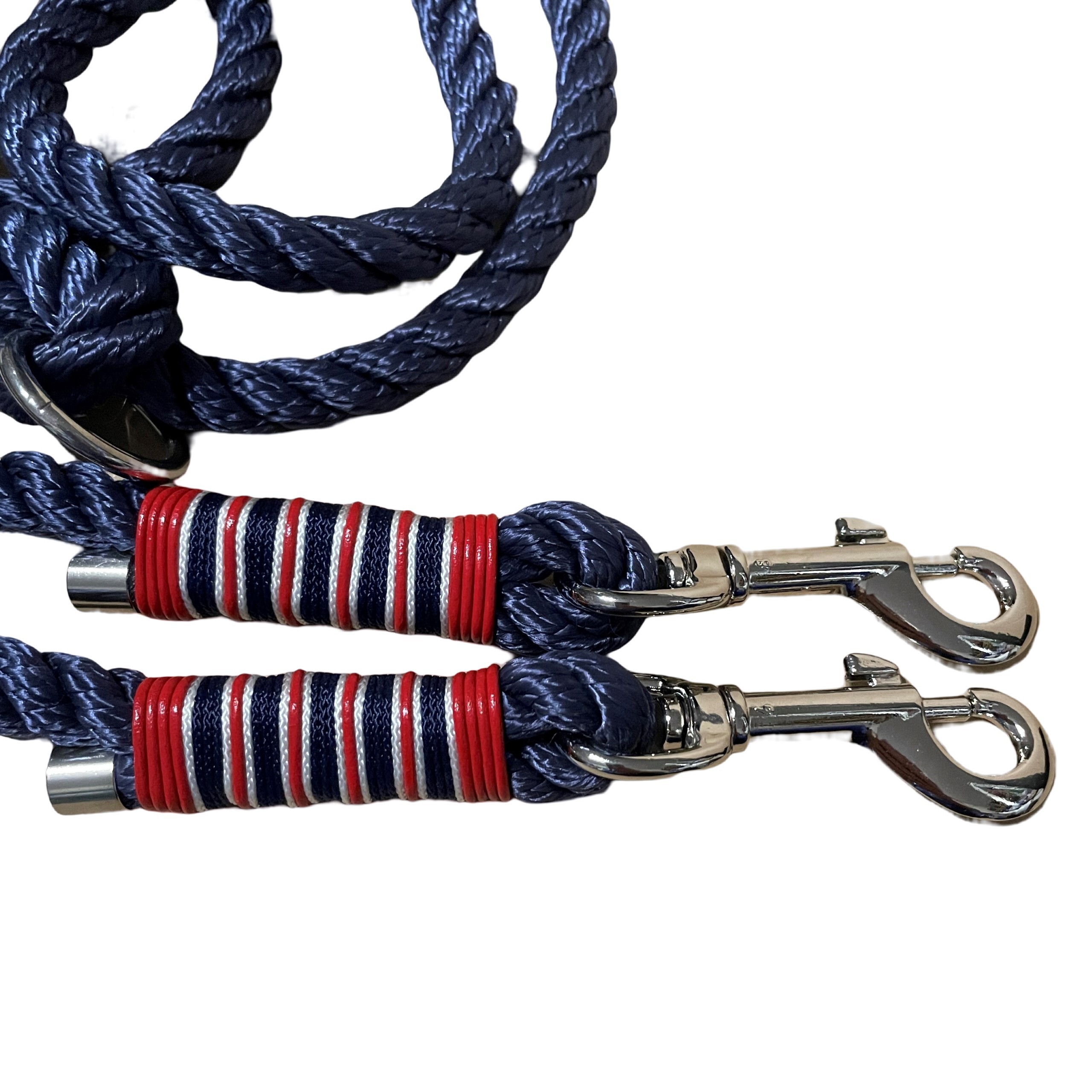 Hundeleine verstellbar, Tauleine dunkelblau, rot, weiß, Wunschlänge, für kleine, mittelgroße und große Hunde