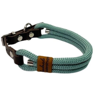 Hundehalsband, Tauhalsband, verstellbar, seegrün, Verschluss Leder und Schnalle