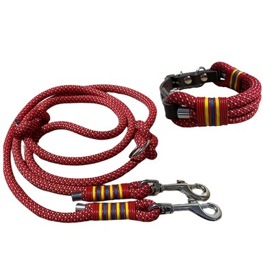 Leine Halsband Set verstellbar, rot, petrol, gelb, ab 25 cm Halsumfang