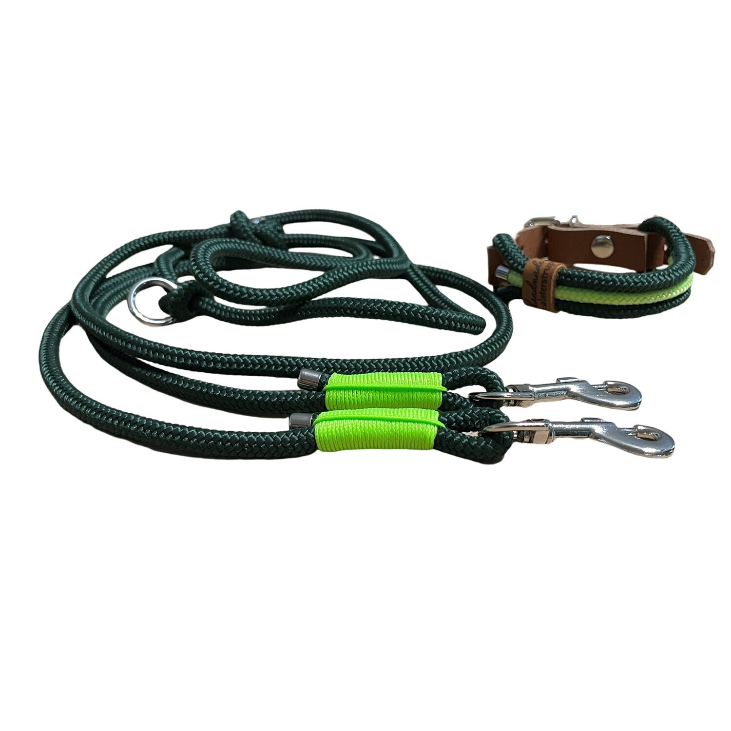Leine Halsband Set verstellbar, dunkelgrün, grün, ab 17 cm Halsumfang für kleine Hunde