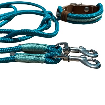 Leine Halsband Set verstellbar, petrol, seegrün, ab 17 cm Halsumfang für kleine Hunde