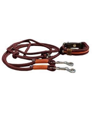 Leine Halsband Set verstellbar, weinrot, orange, ab 17 cm Halsumfang für kleine Hunde