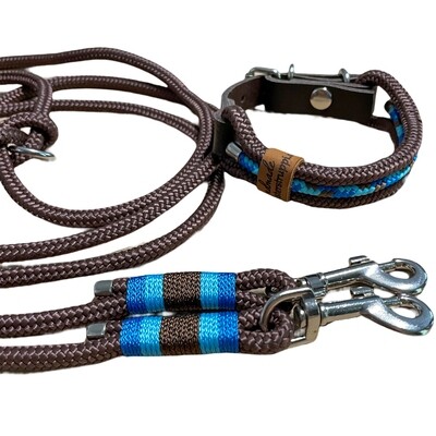 Leine Halsband Set verstellbar, braun, royalblau, türkis, ab 17 cm Halsumfang für kleine Hunde