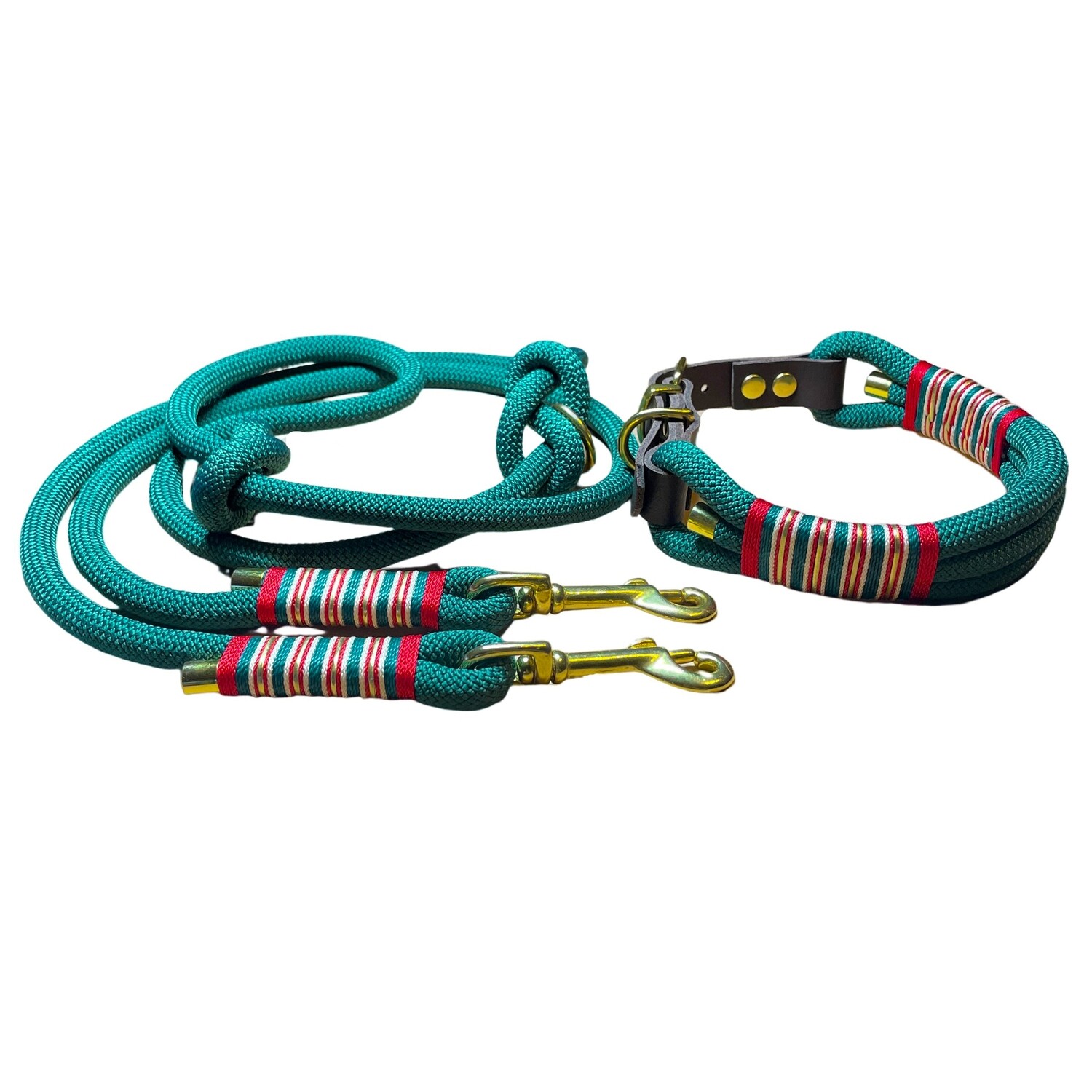 Leine Halsband Set verstellbar,grün, weiß, rot, gold, ab 25 cm Halsumfang