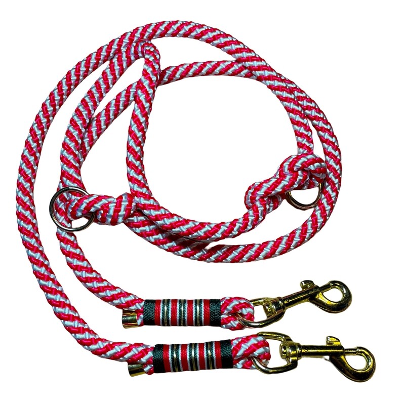 Hundeleine, verstellbar, rot, weiß, grün, gold,