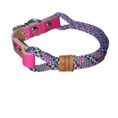 Hundehalsband, grau, schwarz, pink, weiß, silber, verstellbar, mit Leder