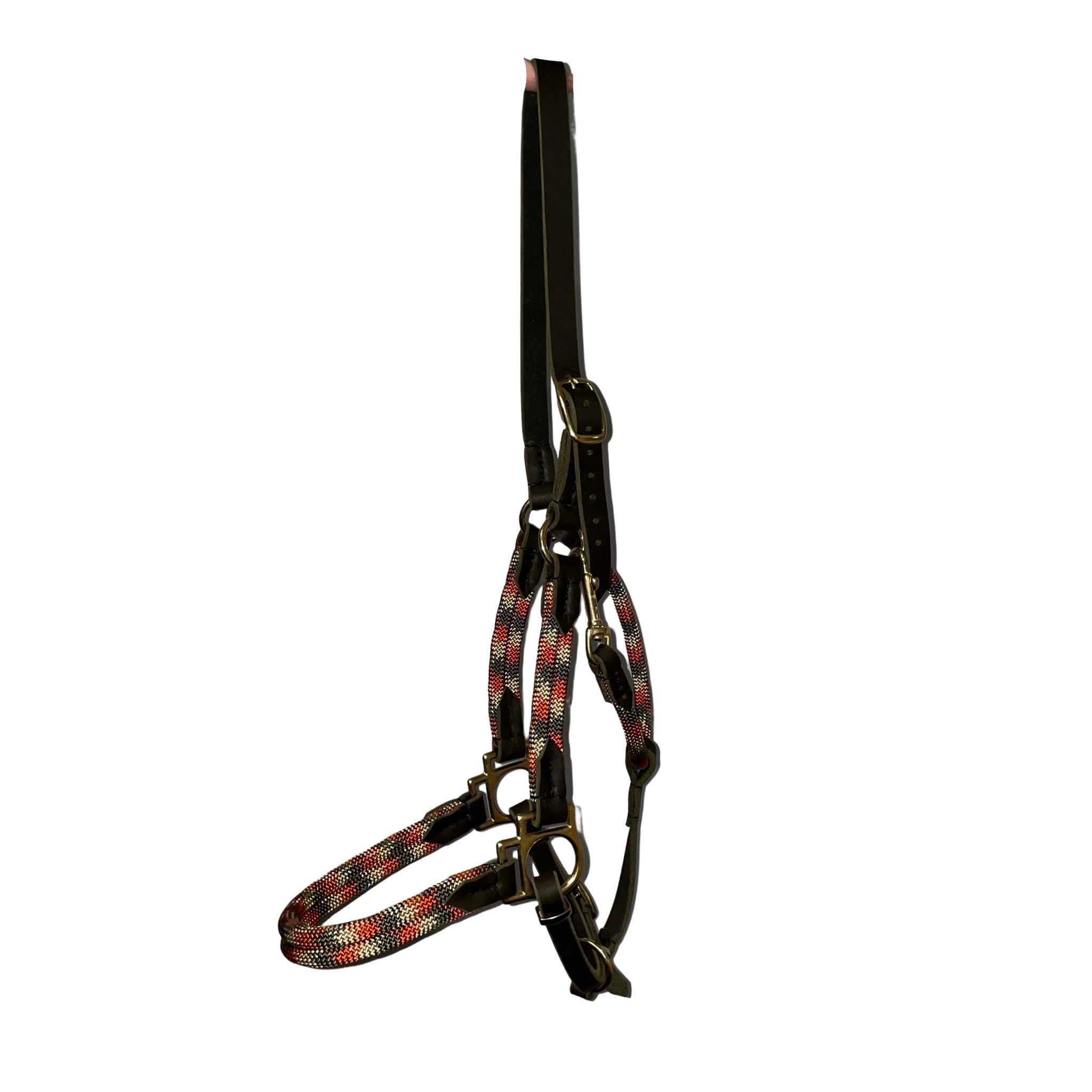 Pferdehalfter aus Tau mit Leder, oliv, orange, goldbeige, verstellbar, alle Größen auf Bestellung möglich