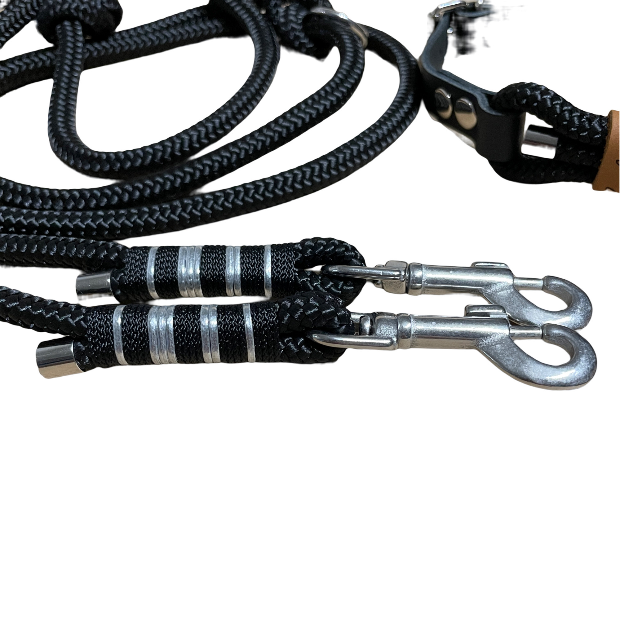 Hundeleine, verstellbar, schwarz, silbernes Kunstleder, 6, 8 oder 10 mm