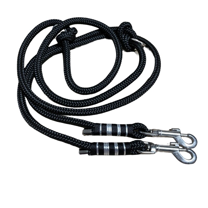 Hundeleine, verstellbar, schwarz, silbernes Kunstleder, 6, 8 oder 10 mm