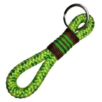 Schlüsselanhänger hellgrün, mittelgrün aus Tau mit Leder