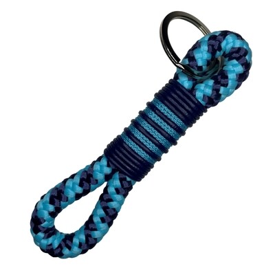 Schlüsselanhänger, dunkelblau, türkis, aus Tau mit Leder