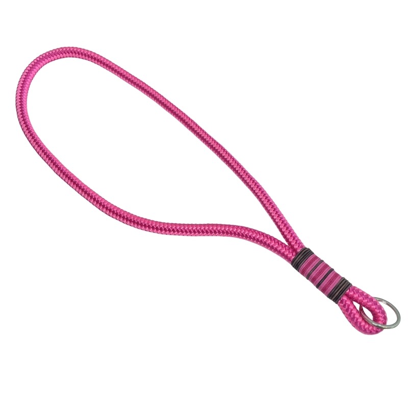 Schlüsselanhänger, lang, fuchsia und pink, aus Tau mit Leder