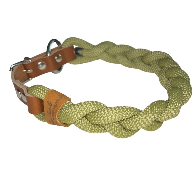 Halsband, aus einem Stück geflochten, mit Leder und Schnalle