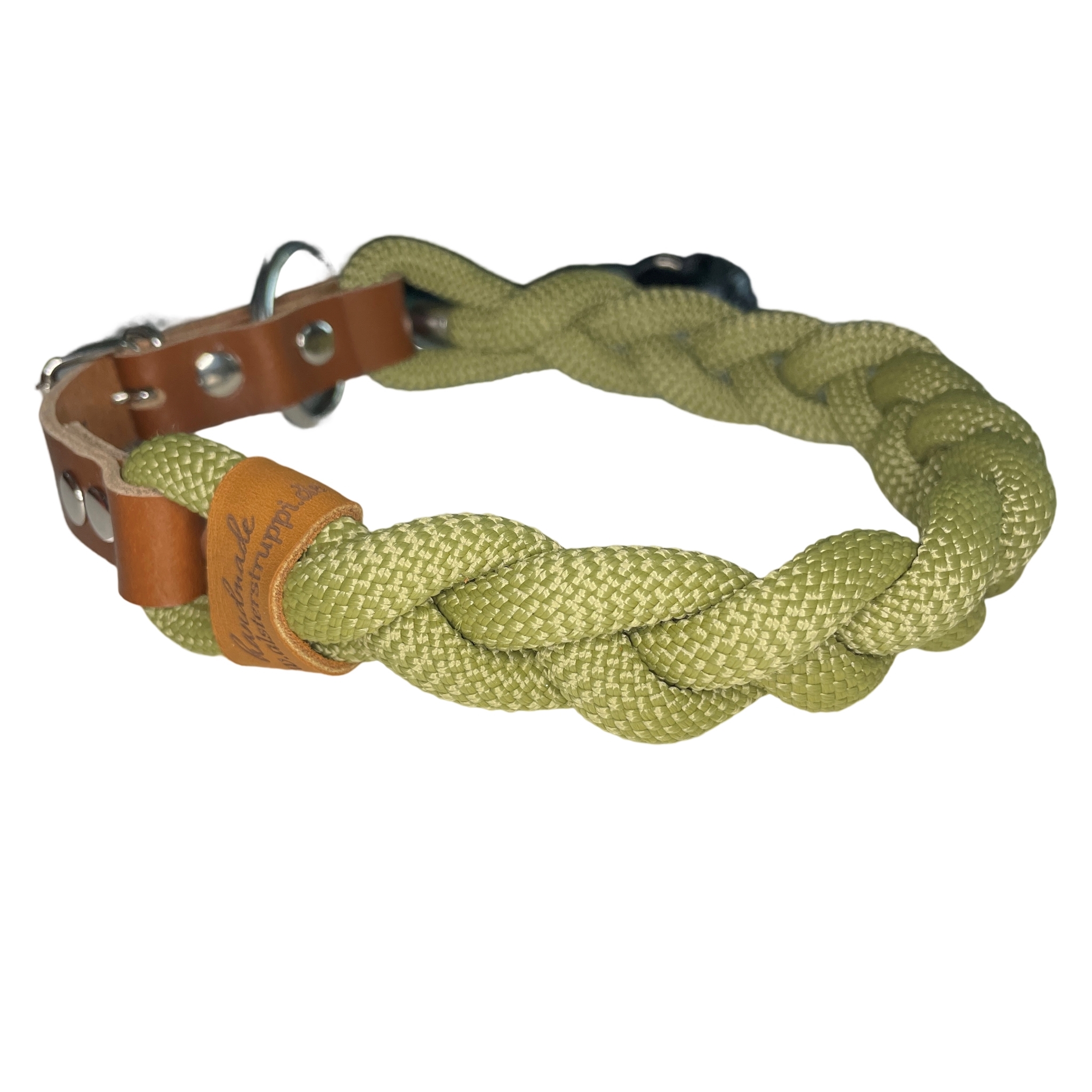 Halsband, aus einem Stück geflochten, mit Leder und Schnalle