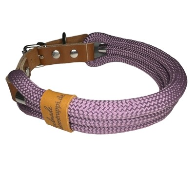 Halsband, dreifach, Farbe mauve / blasslila, mit Leder und Schnalle ab 23 cm Halsumfang