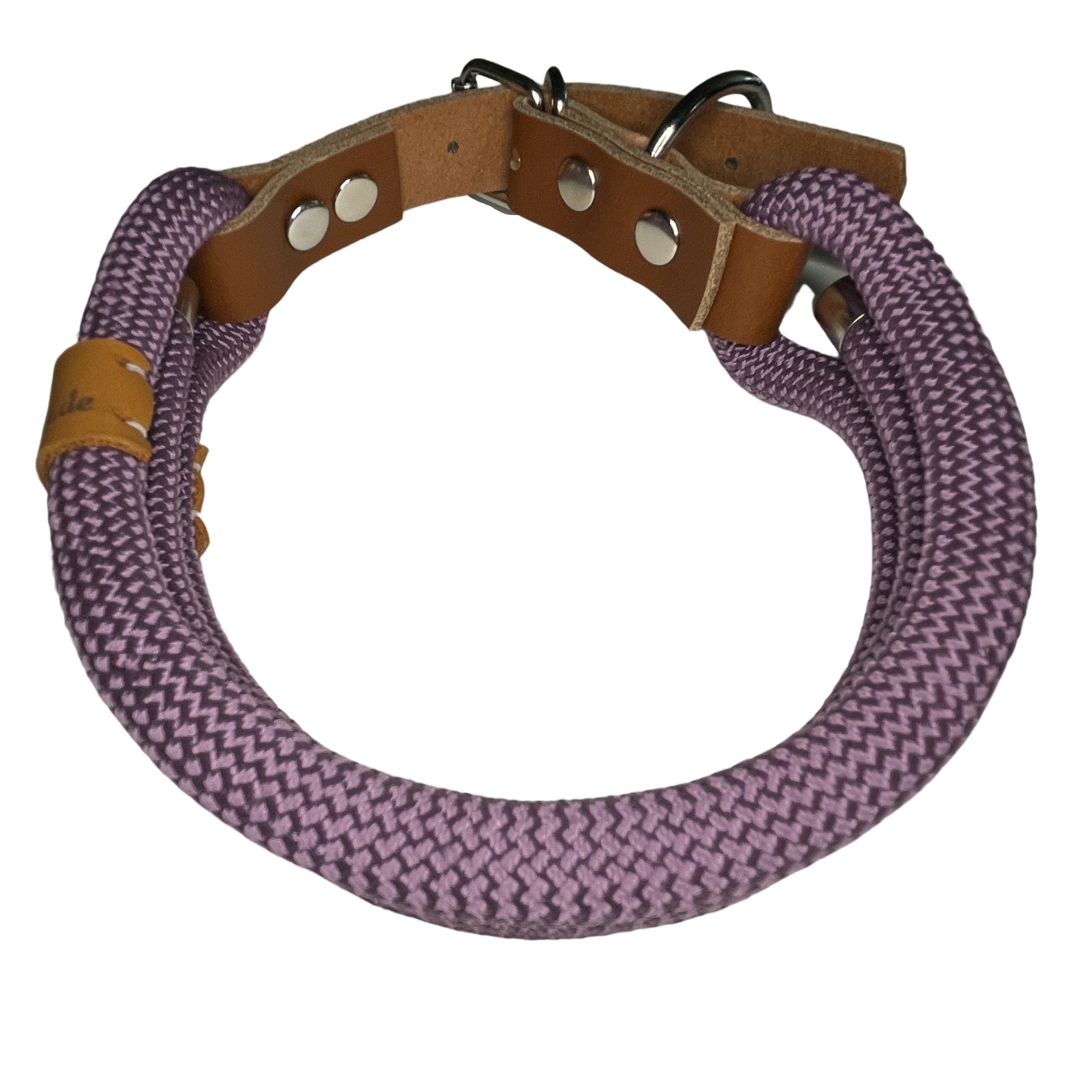 Halsband, dreifach, Farbe mauve / blasslila, mit Leder und Schnalle ab 23 cm Halsumfang