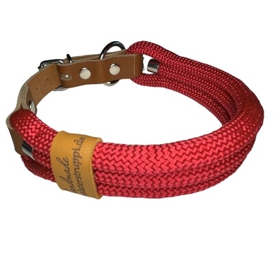 Halsband, dreifach, Farbe rot, mit Leder und Schnalle ab 23 cm Halsumfang