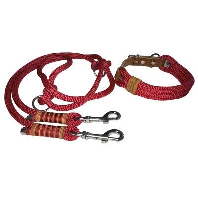 Leine Halsband Set verstellbar, rot, ab 25 cm Halsumfang