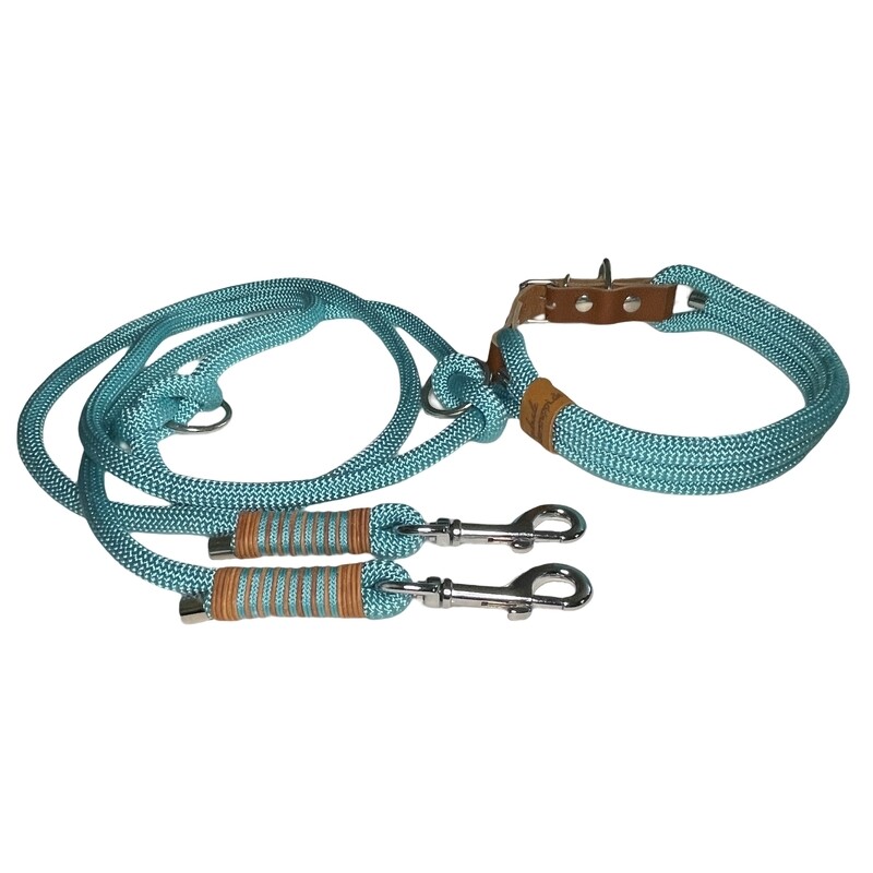 Leine Halsband Set verstellbar, türkis, ab 25 cm Halsumfang