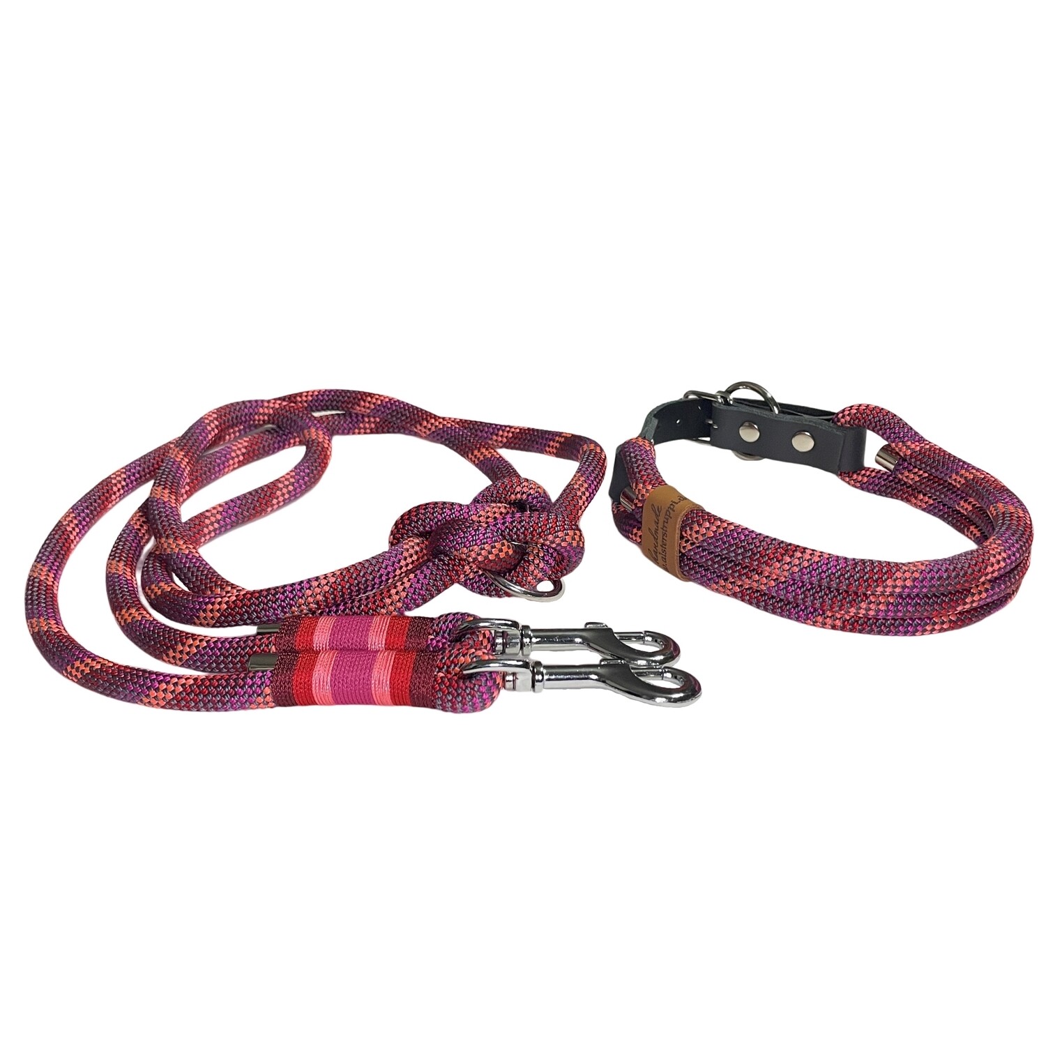 Leine Halsband Set verstellbar, dunkelgrau, koralle, rot, bordeaux, dunkelpink, ab 25 cm Halsumfang