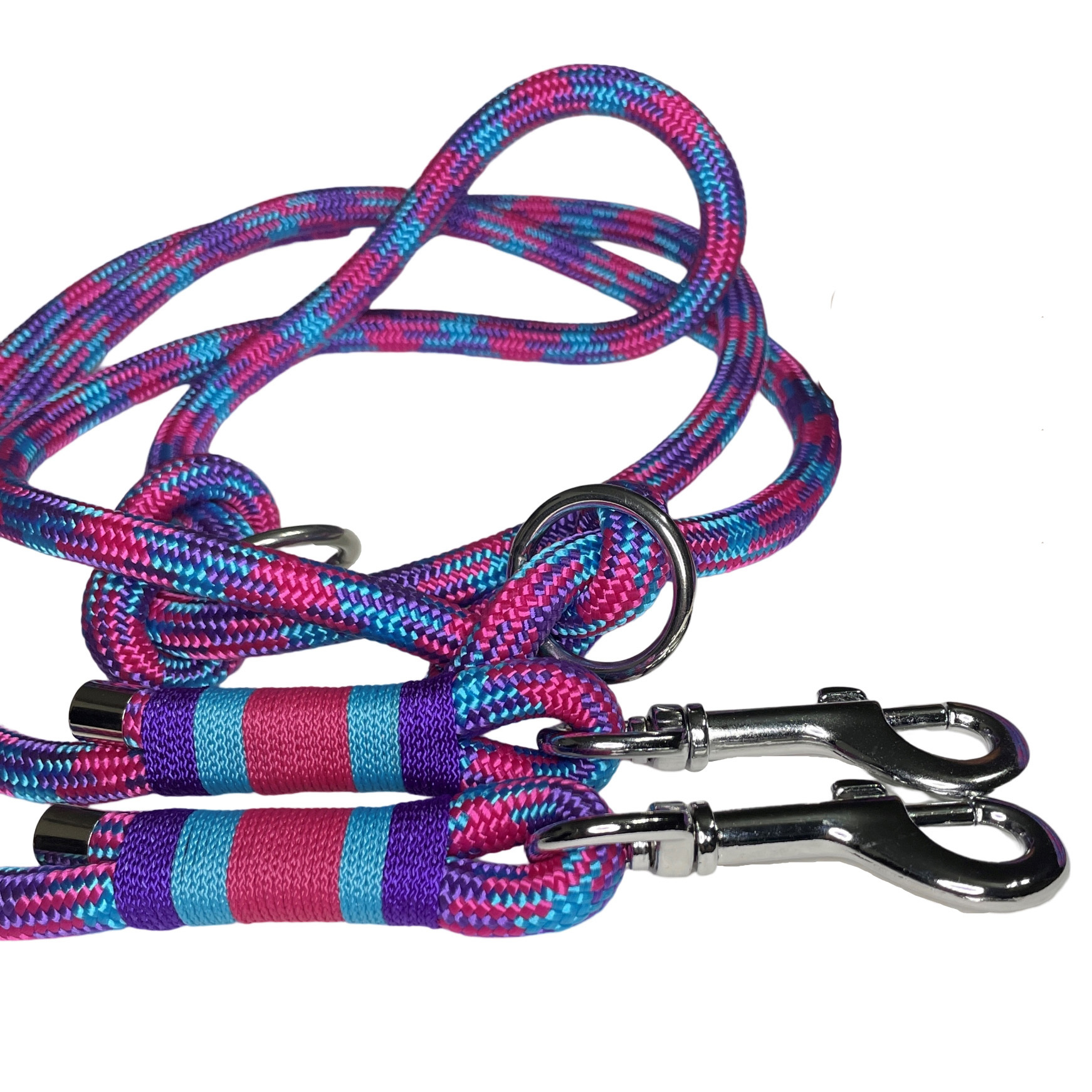 Hundeleine, verstellbar, aus Tau, lila, pink, türkis