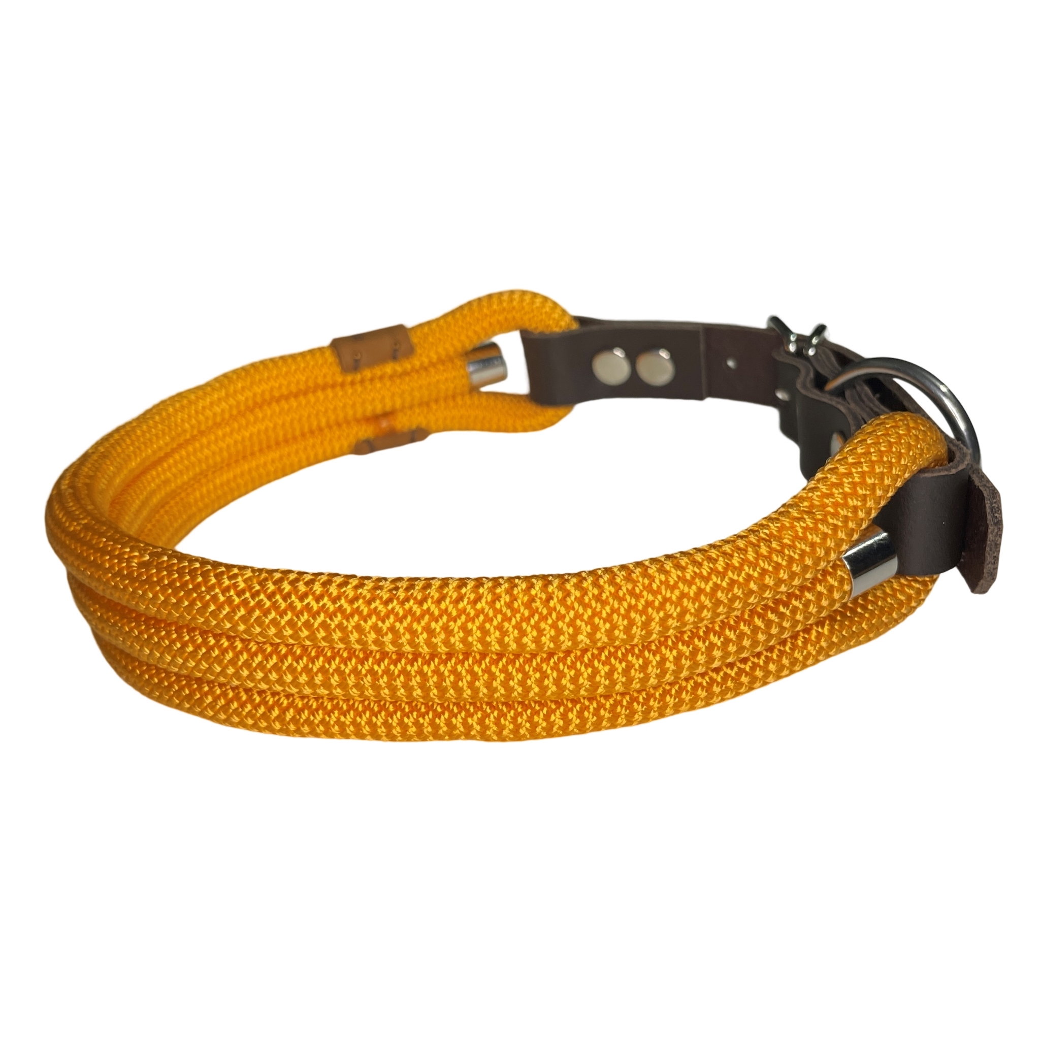 Halsband, dreifach, Farbe honiggelb, warmes gelb, mit Leder und Schnalle ab 23 cm Halsumfang
