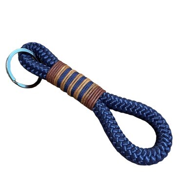 Schlüsselanhänger dunkelblau, aus Tau mit Leder