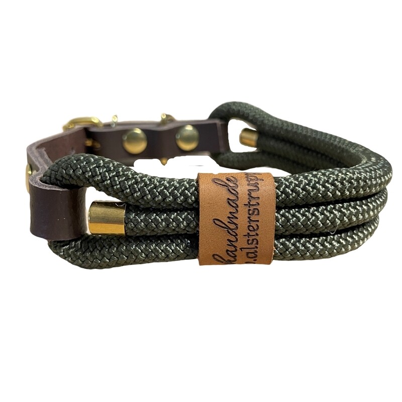 Halsband oliv, verstellbar oder mit Karabiner und Ring, Wunschlänge