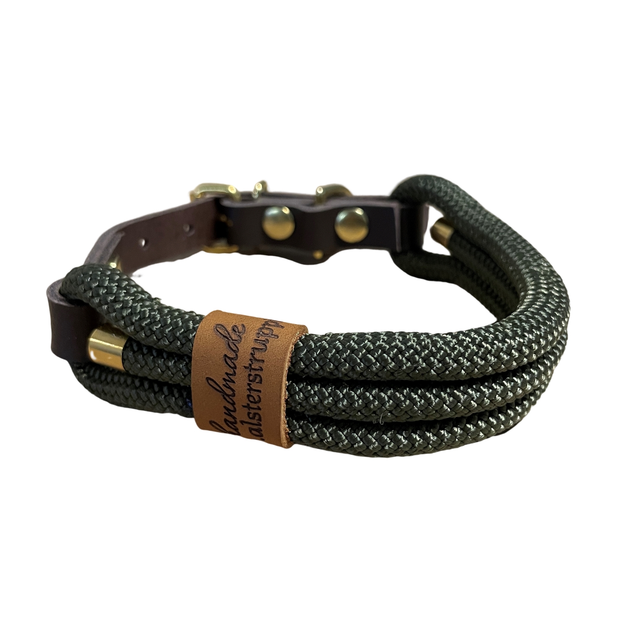 Halsband oliv, verstellbar oder mit Karabiner und Ring, Wunschlänge