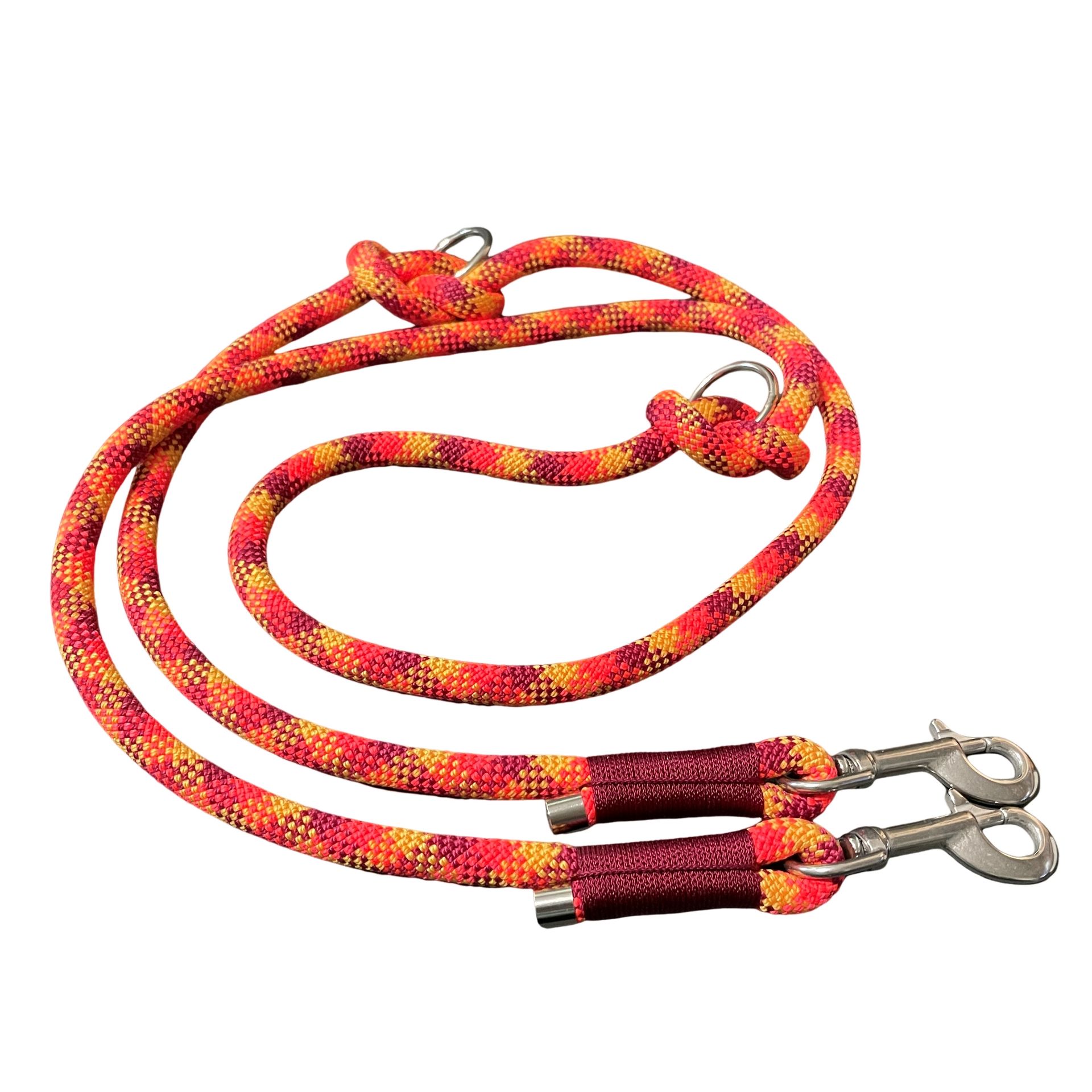 Hundeleine, verstellbar, aus Tau, koralle, goldgelb, bordeaux