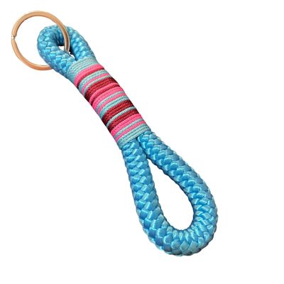 Schlüsselanhänger aus Tau, türkis mit buntem Garn