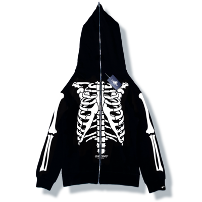 Skeleton Black Hoodie (PUFF PRINT) (FULL ZIP)