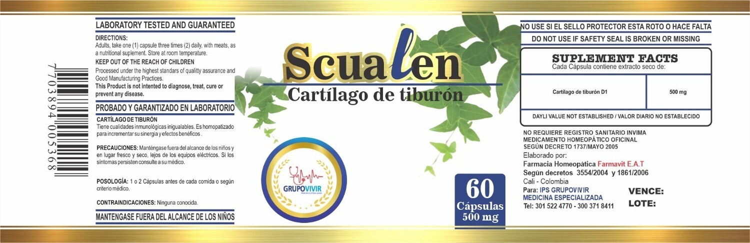 SCUALEN (CARTILAGO DE TIBURON)