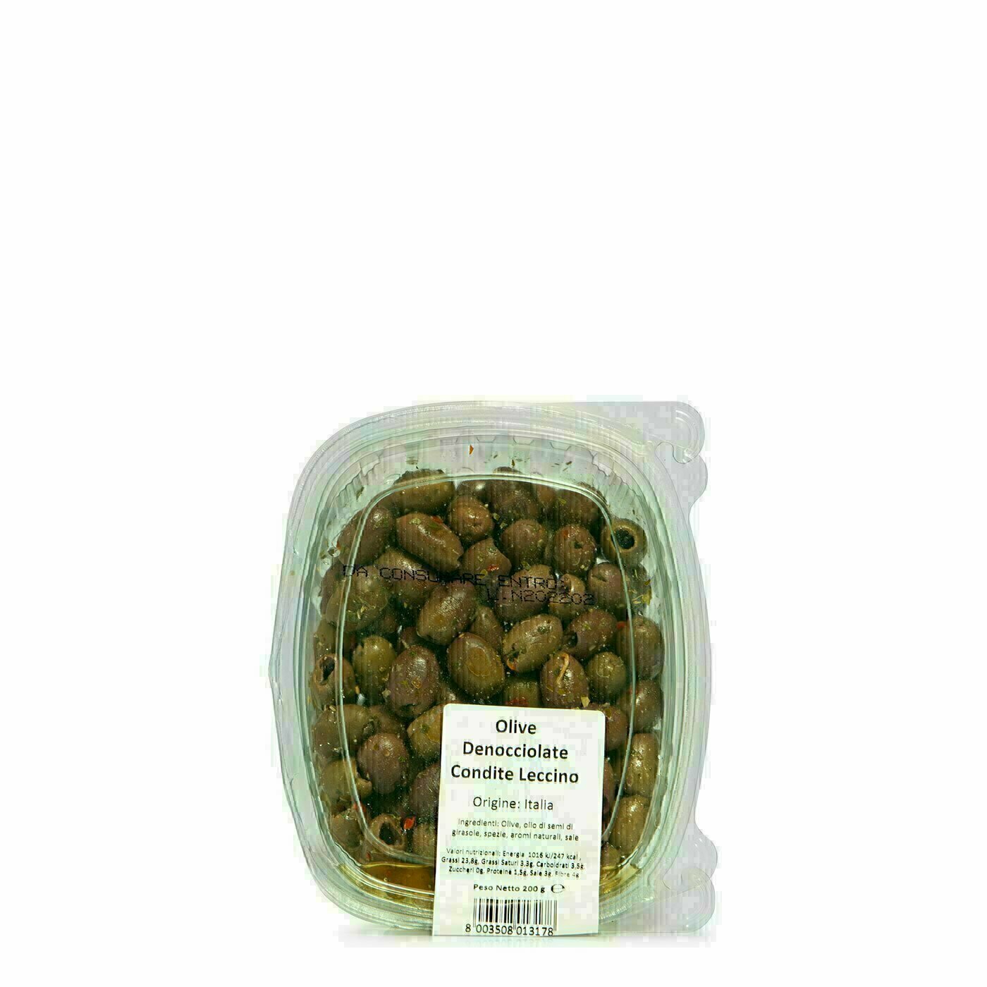 Olives Leccino assaisonnées dénoyautées 200g Olives Leccino assaisonnées dénoyautées 200g