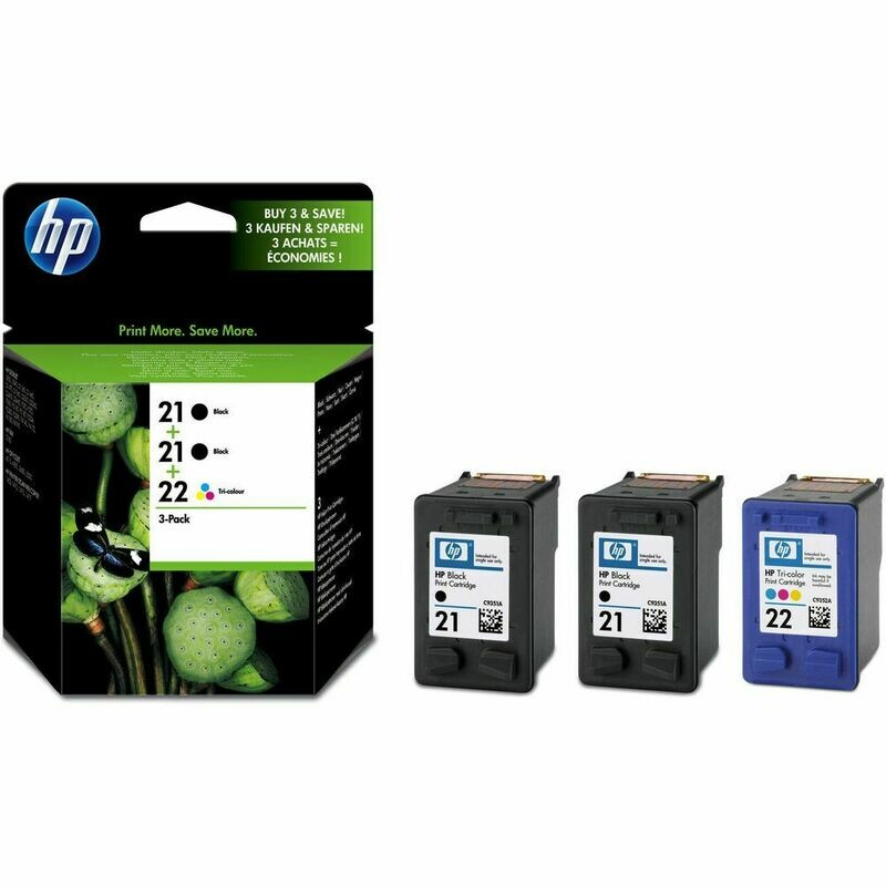 HP 21+21+22 COMBO PACK ( 3 PACK)-PRINTS APP Balck 2 X 190 Pages & Colour 165 Pages