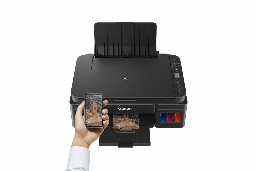 Canon PIXMA G3411
A compact Wi-Fi, refillable All-in-One with high yield inks for low-cost home or business printing from smart devices and the cloud.