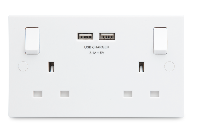 BG 13A Low Profile SP USB Switched Socket 2 Gang 2.1A